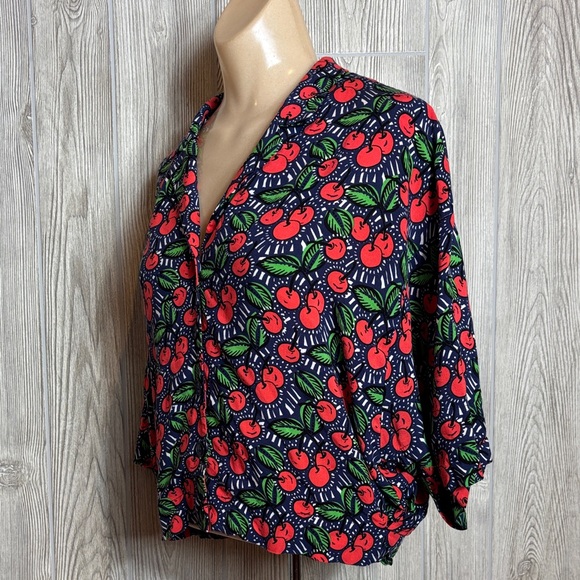 Zara Whimsical Cherry Oversized Boxy Loose Fit Crop Buttton Down Blouse Size XS - Picture 4 of 8